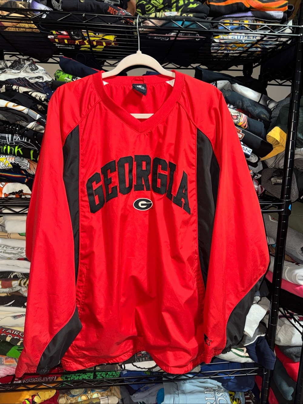 Vintage Starter Georgia University Red And Black Pullover Jacket Size Large